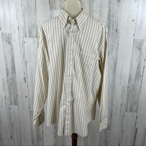 Brooks Brothers Men's Cream Blue‎ Stripes Button Down Shirt Size XL
